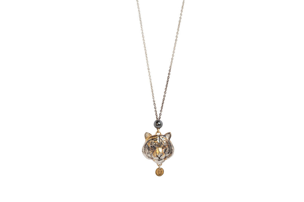Large Tiger Head Pendant Necklace