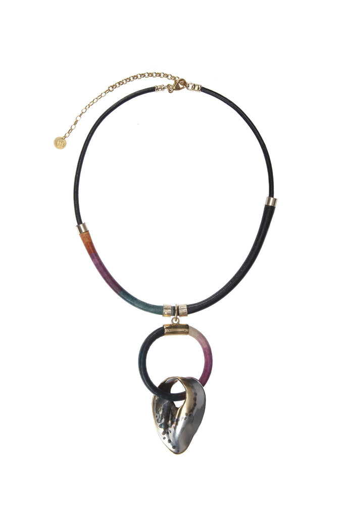 Multi-coloured leather petal blade necklace