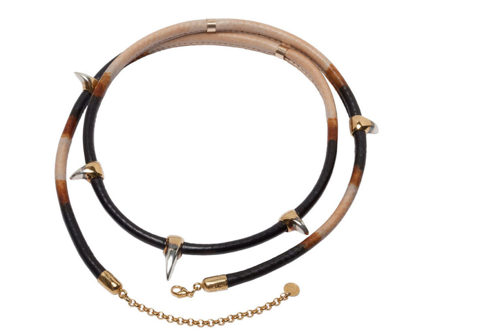 Hand Dyed Leather Sabre Tooth Necklace