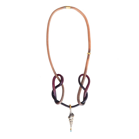 Long Nautilus leather necklace.