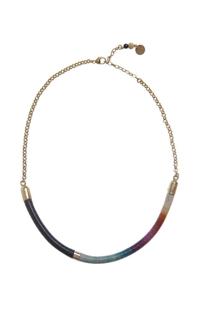 Gold leather spectrum necklace