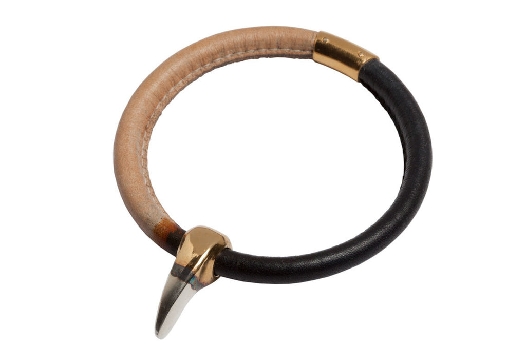 Hand Dyed Leather Sabre Tooth Bangle