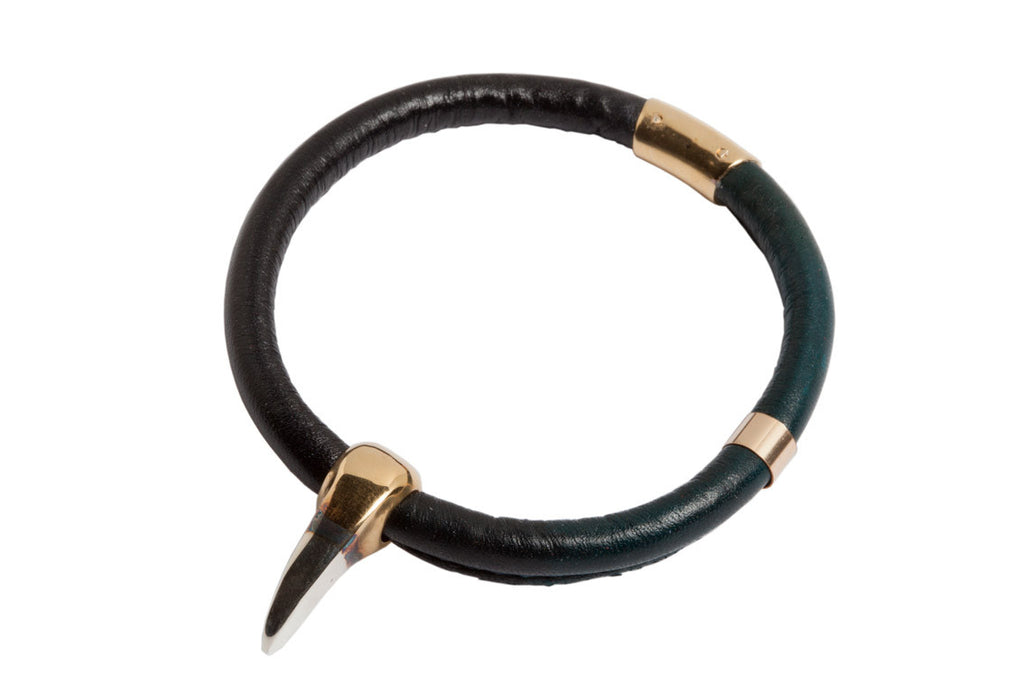 Sabre Tooth Bangle on Black and Petrol Hand Dyed Leather