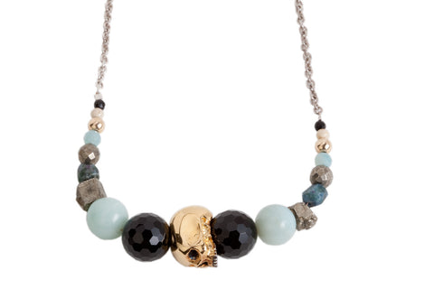 Semi Precious Gold Skull Necklace